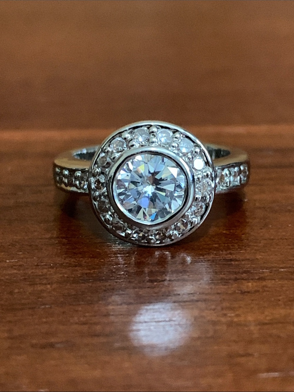Silver tone clear stone ring size 6